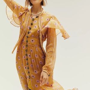 Free People Dazey Shirt Dress Maxi Sleeves